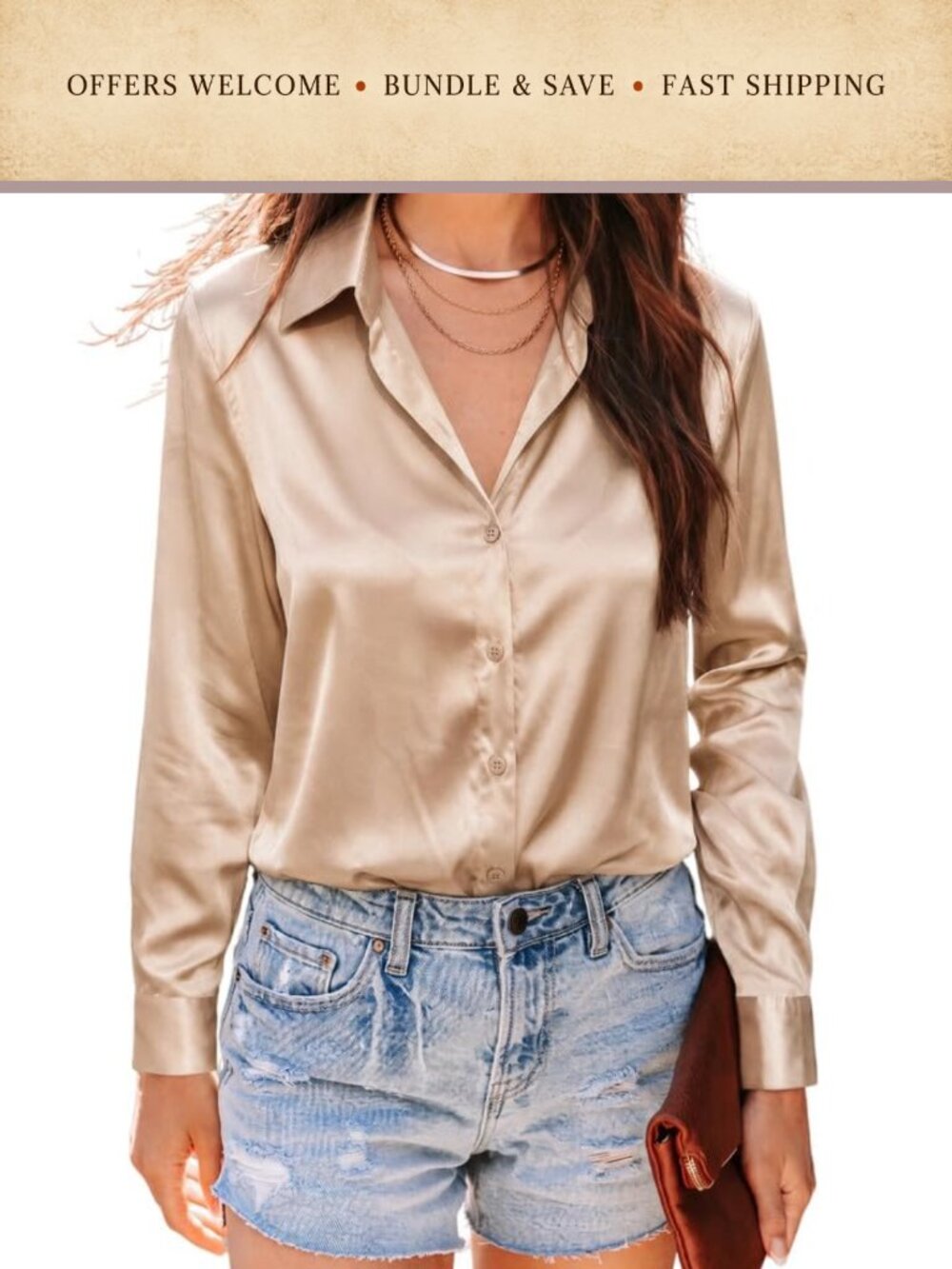 Satin Button Down Shirt Long Sleeve Silky Blouse Office Top